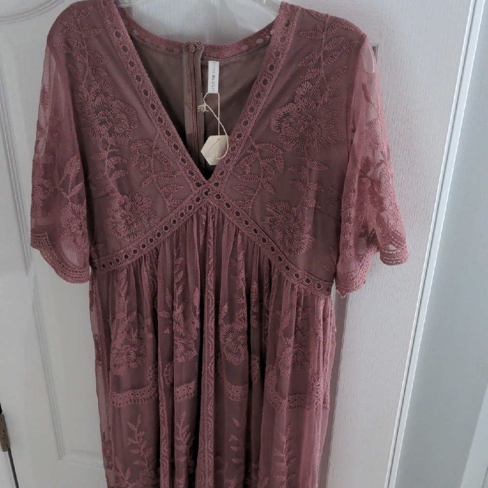 Lace Overlay Maternity Dress Pink Blush